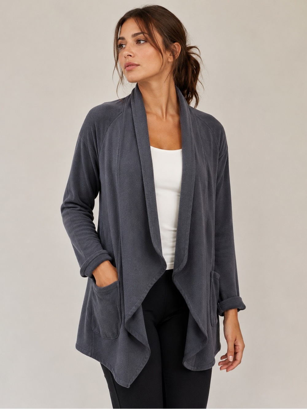 Jockey Cozy Open-Front Shawl Collar Sweater Cardigan - Blue/Gray